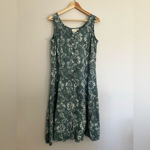Tropical print midi dress sleeveless Norm Thompson rayon turquoise button down